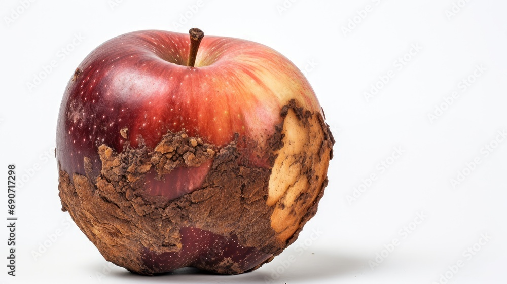 Side view of a rotten apple on a pristine white background. Perfect for ...