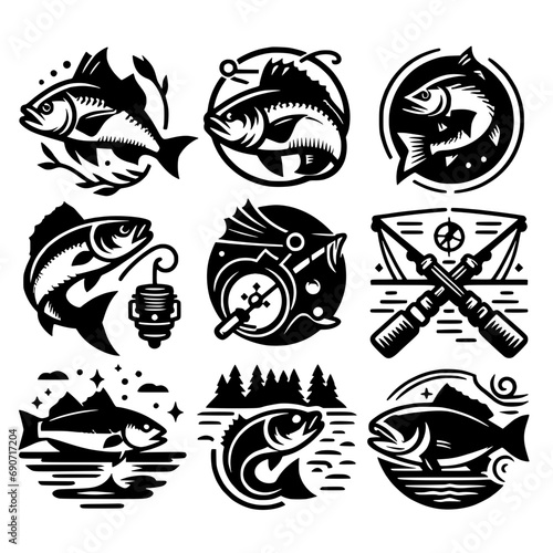 set of tribal tattoo fishing icon set