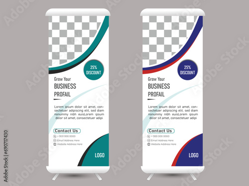 Corporate rollup banner template, Roll up banner set design, advertisement roll up banner template. photo