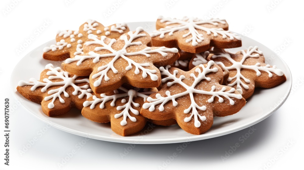 Plate with tasty gingerbread cookies on table, close up view Plate with tasty gingerbread cookies on table, close up view