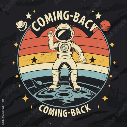 2d t shirt vector illustration astronaut  rocket space fire smoke color moon space color 
