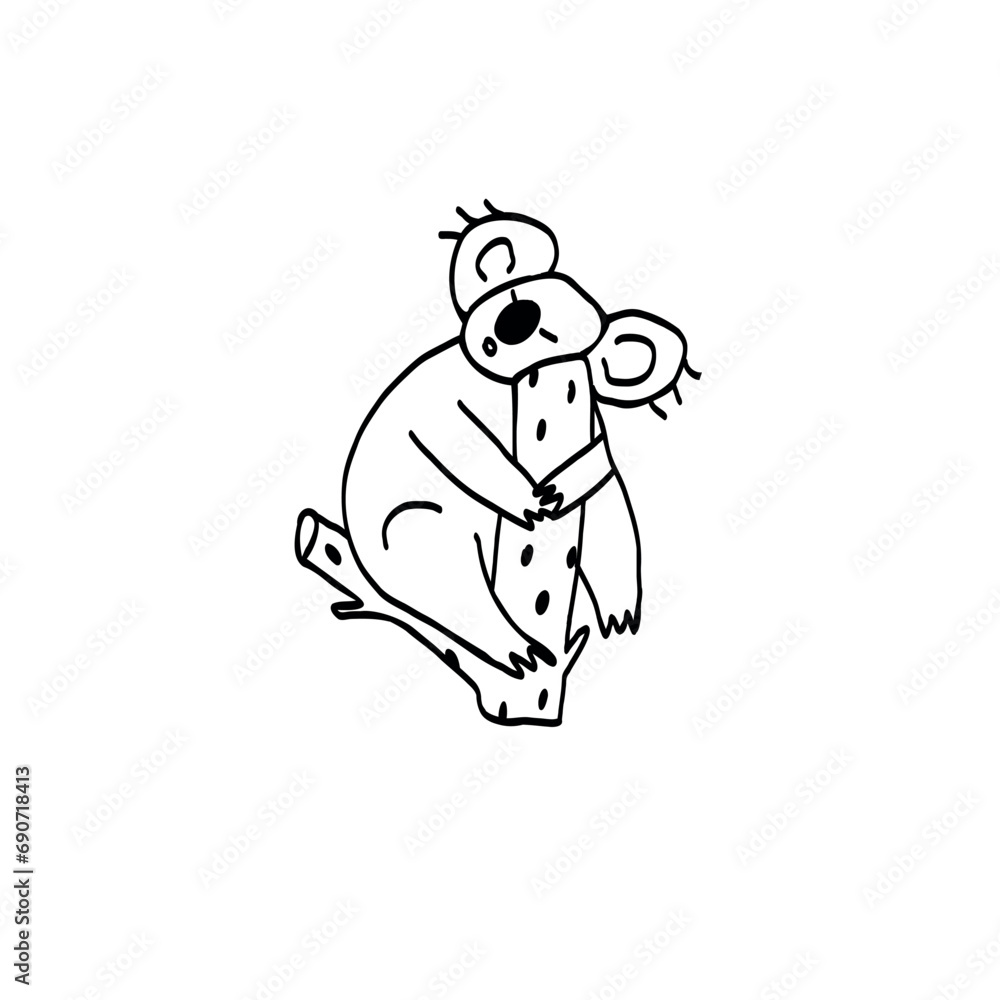 Hand drawn koala sleeping on tree Hand drawn koala sleeping on tree