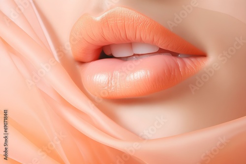 Close-up of the lips color peach fuzz,