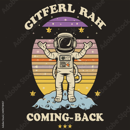 2d t shirt vector illustration astronaut  rocket space fire smoke color moon space color 
