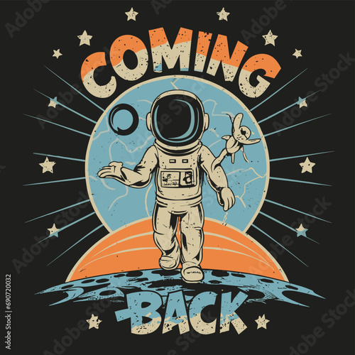 2d t shirt vector illustration astronaut  rocket space fire smoke color moon space color 
