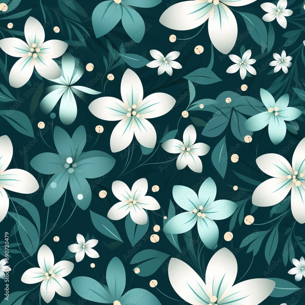 Fototapeta premium Seamless background with green and white abstract flowers, Floral nature spring flowers and petals illustration of plant ecology