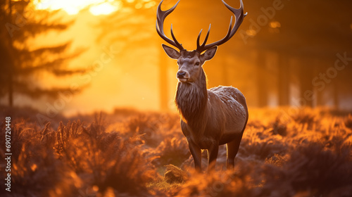 A red deer in a field with trees in the background generative ai photo