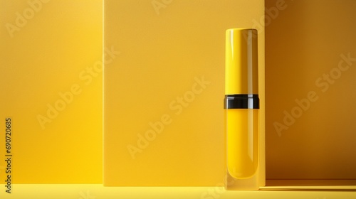 yellow empty skin care bottle isolated on yellow bcakground photo