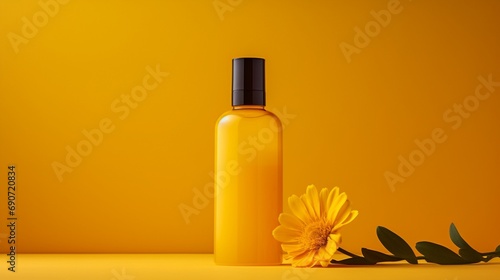  empty product mockup bottle of perfume and flower
