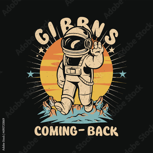 2d t shirt vector illustration astronaut  rocket space fire smoke color moon space color 

