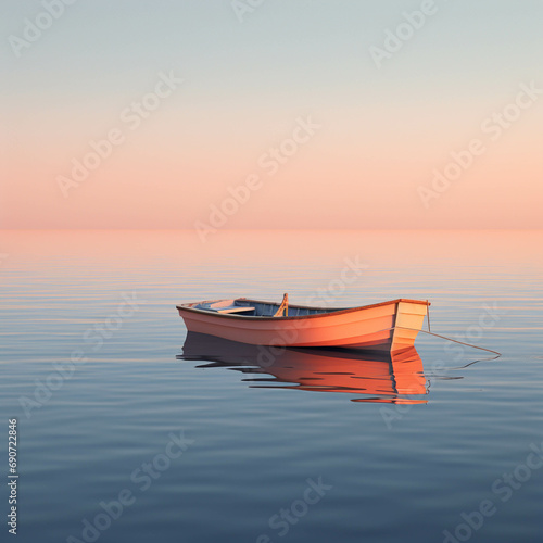 A wooden boat floating in the calm river is soothing. © Gun