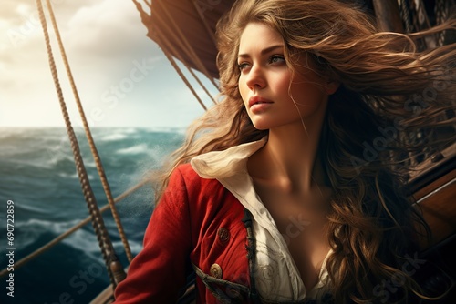 female ship captain on a sea trip photo
