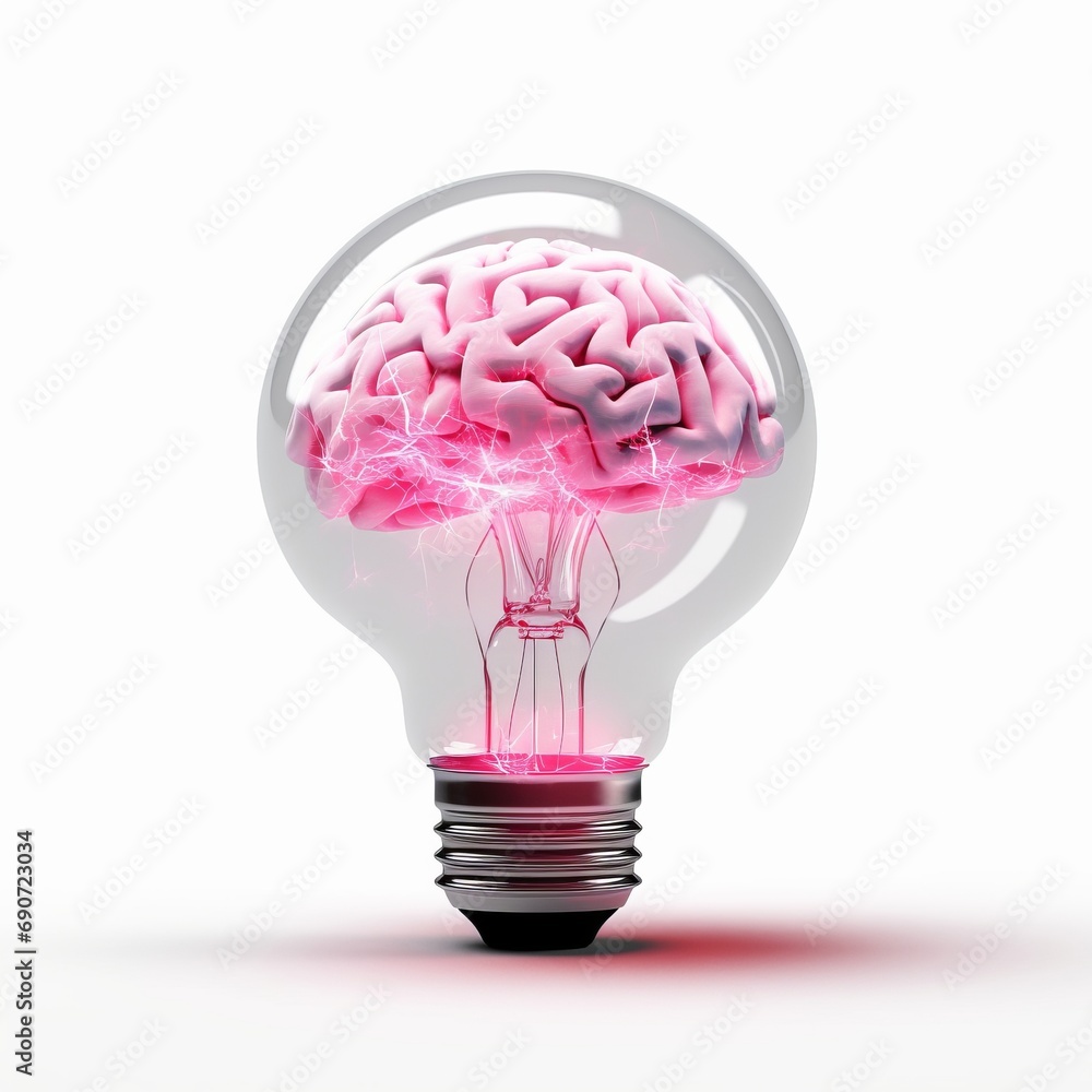 A lightbulb with a glowing brain inside. Conceptual visualization of innovative thinking, the power of intelligence, and idea creation. Birth of a thought. Illustration for varied. Idea concept. A lightbulb with a glowing brain inside. Conceptual visualization of innovative thinking, the power of intelligence, and idea creation. Birth of a thought. Illustration for varied. Idea concept.
