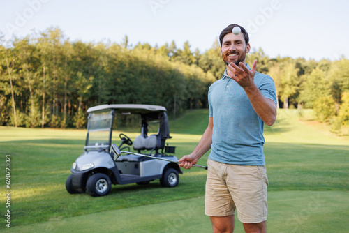 Energetic Golfer with Tossed Golf Ball