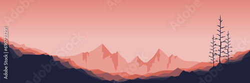 sunrise view landscape mountain scenery vector illustration good for wallpaper  background template  backdrop design  and design template