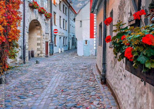 Narrow street in old district of the town