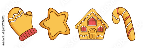 Gingerbread cookies Christmas set. Vector illustration on a white background