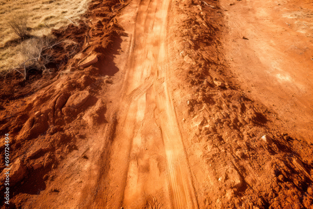 Red Dirt Road, top view, texture background.