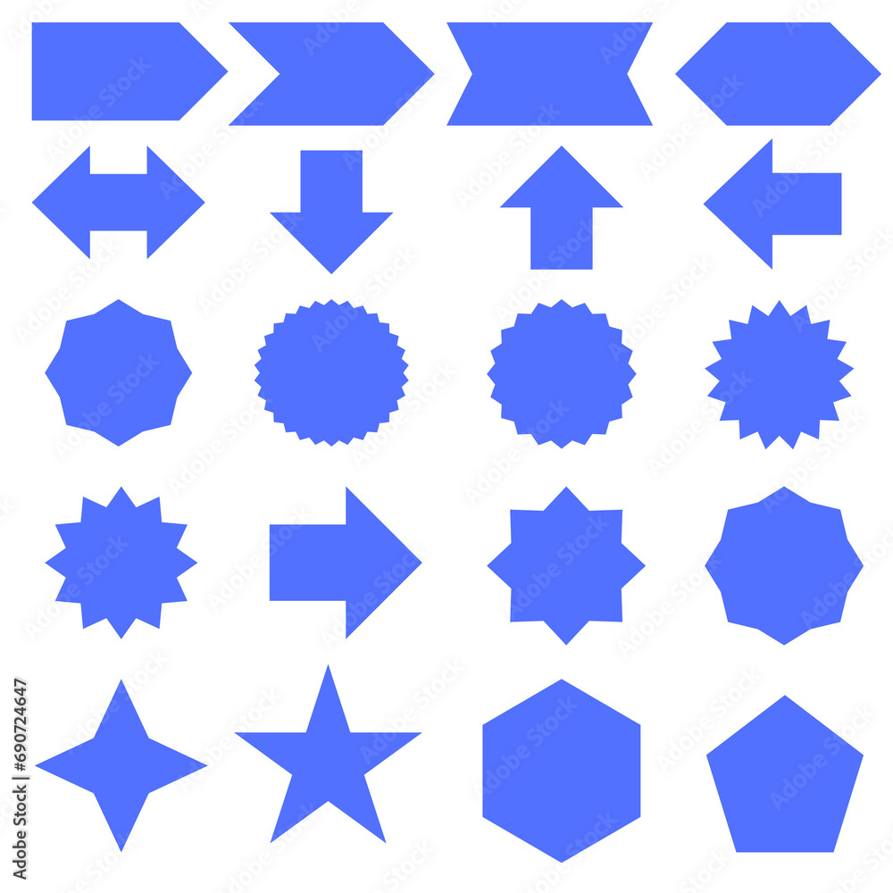 Set of blue 20 shapes on transparent background, PNG Set of blue 20 shapes on transparent background, PNG