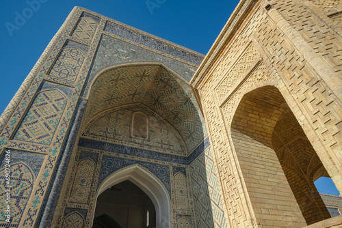 Views of the Kaylan Mosque in the center of Bukhara in Uzbekistan.