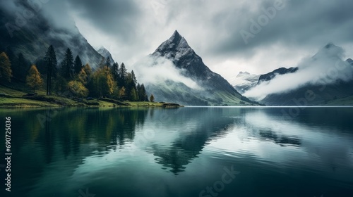 Tranquil Mountain Lake Next to a Lush Forest Scenery