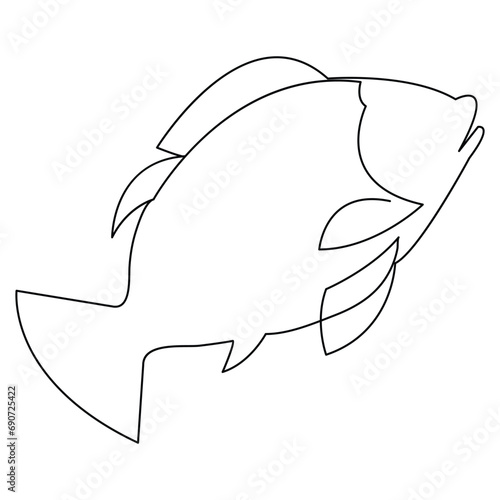 Fish continuous one line art drawing illustration hand drawn sketch style outline vector