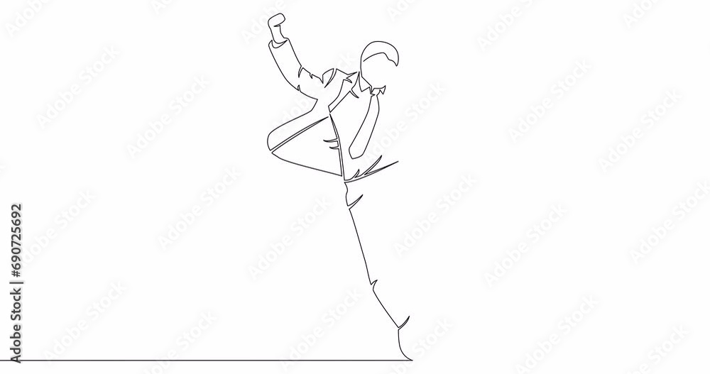 Self drawing line animation businessman jumping joy continuous one single line drawn concept video Self drawing line animation businessman jumping joy continuous one single line drawn concept video