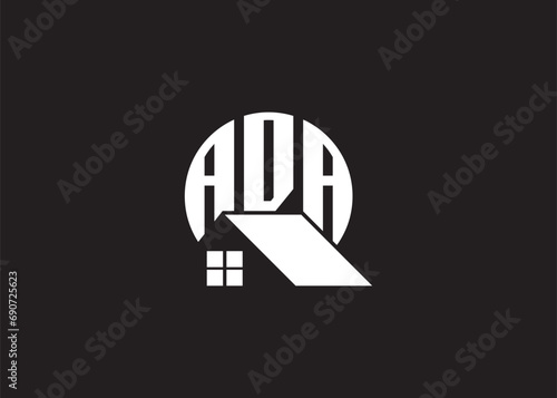Real Estate Letter ADA Monogram Vector Logo.Home Or Building Shape ADA Logo.