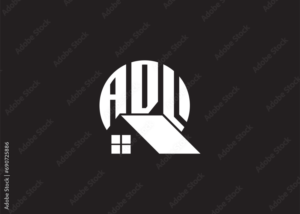 Real Estate Letter ADL Monogram Vector Logo.Home Or Building Shape ADL Logo