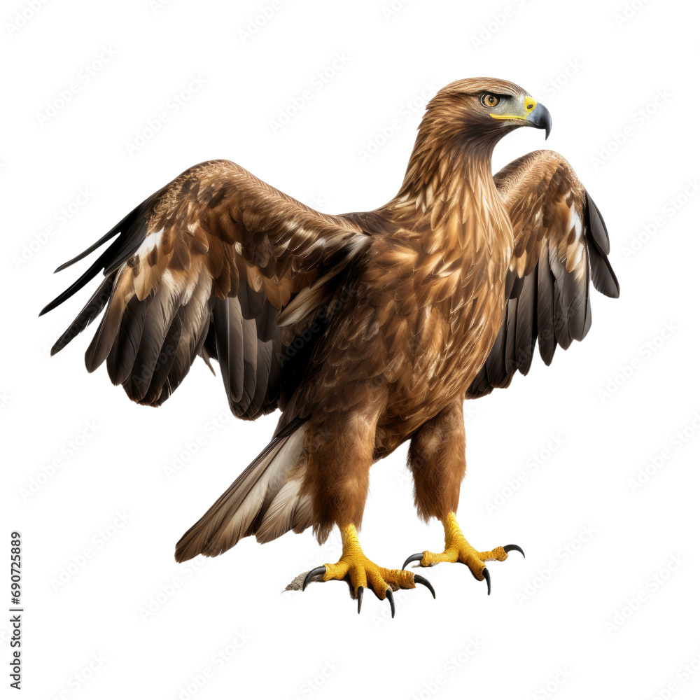 Fototapeta premium Golden eagle standing isolated on white or transparent background