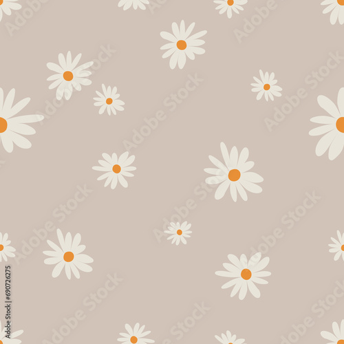 daisies vector seamless pattern. Repeat ornament of chamomiles. Wild flowers for textile design.