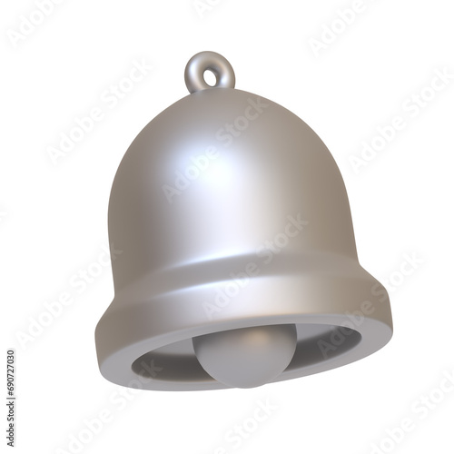 Silver bell icon isolated on white background. 3D icon, sign and symbol. Cartoon minimal style. 3D Render Illustration