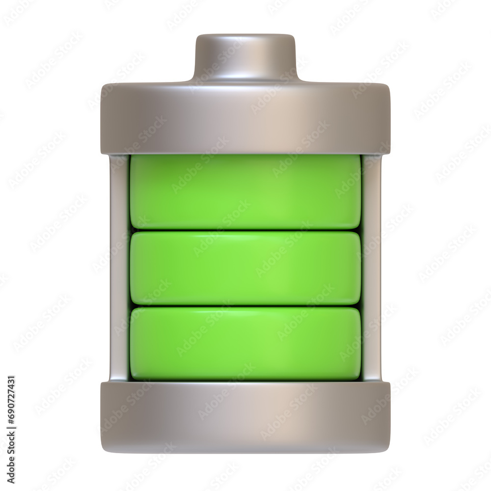 Battery icon isolated on white background. 3D icon, sign and symbol. Cartoon minimal style. Front view. 3D Render Illustration Battery icon isolated on white background. 3D icon, sign and symbol. Cartoon minimal style. Front view. 3D Render Illustration