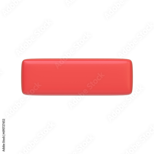 Red minus sign isolated on white background. 3D icon, sign and symbol. Cartoon minimal style. Front view. 3D Render Illustration