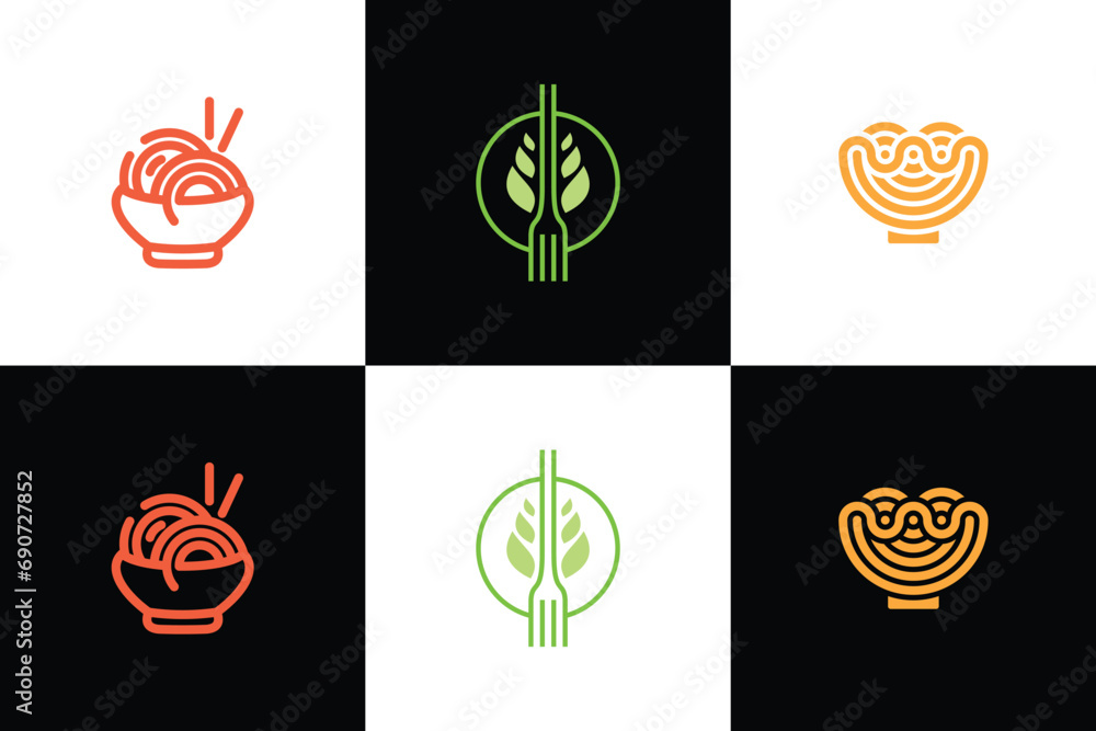 Noodle restaurant and food logo collection - obrazy, fototapety, plakaty 