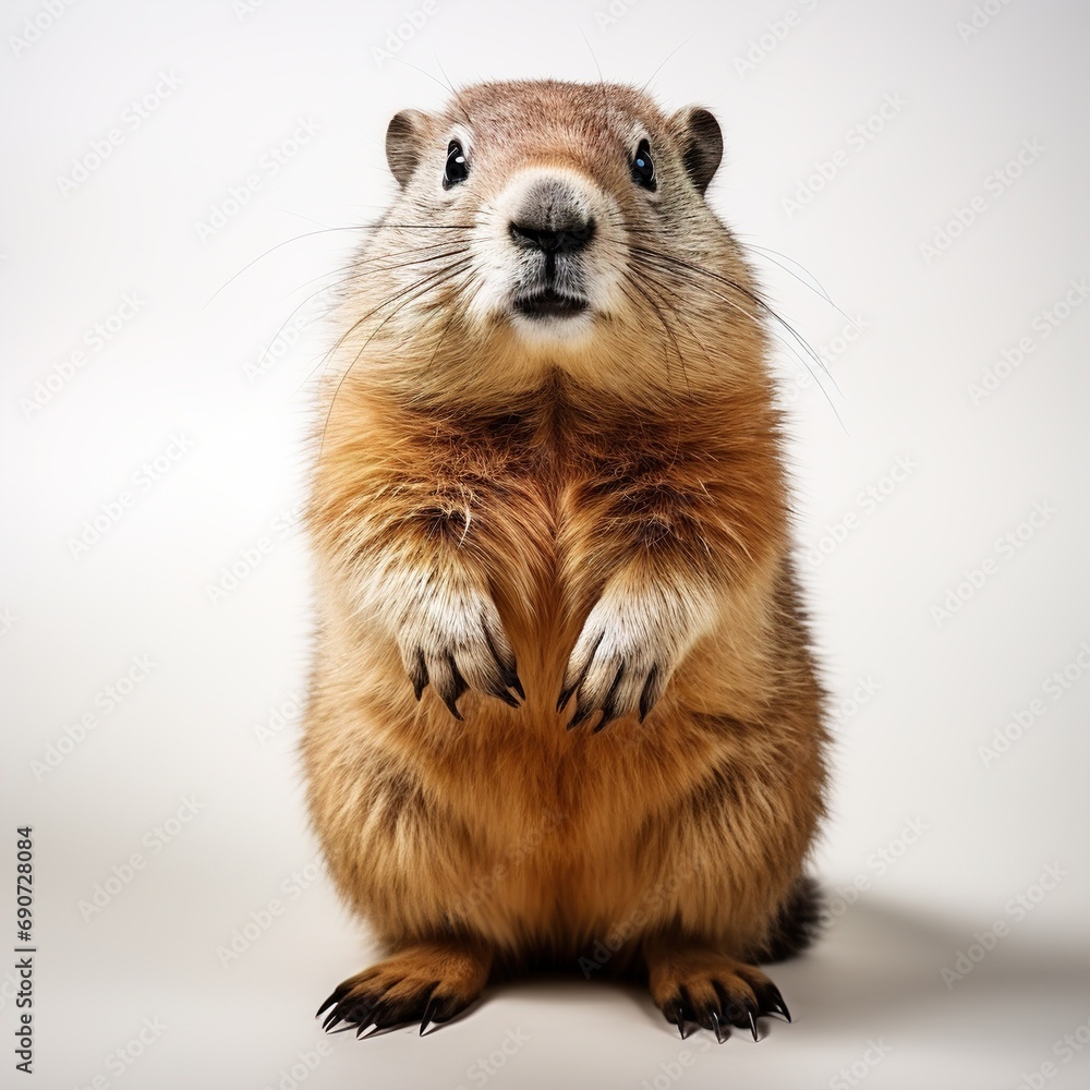 Groundhog Emerging from a Snow Covered Den. Mr. Groundhog in a Groundhog Day hat Groundhog Emerging from a Snow Covered Den. Mr. Groundhog in a Groundhog Day hat