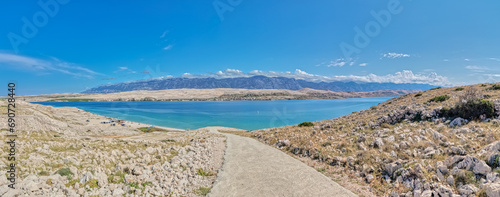 Panoramic View of Pag Island with Velebit Mountain