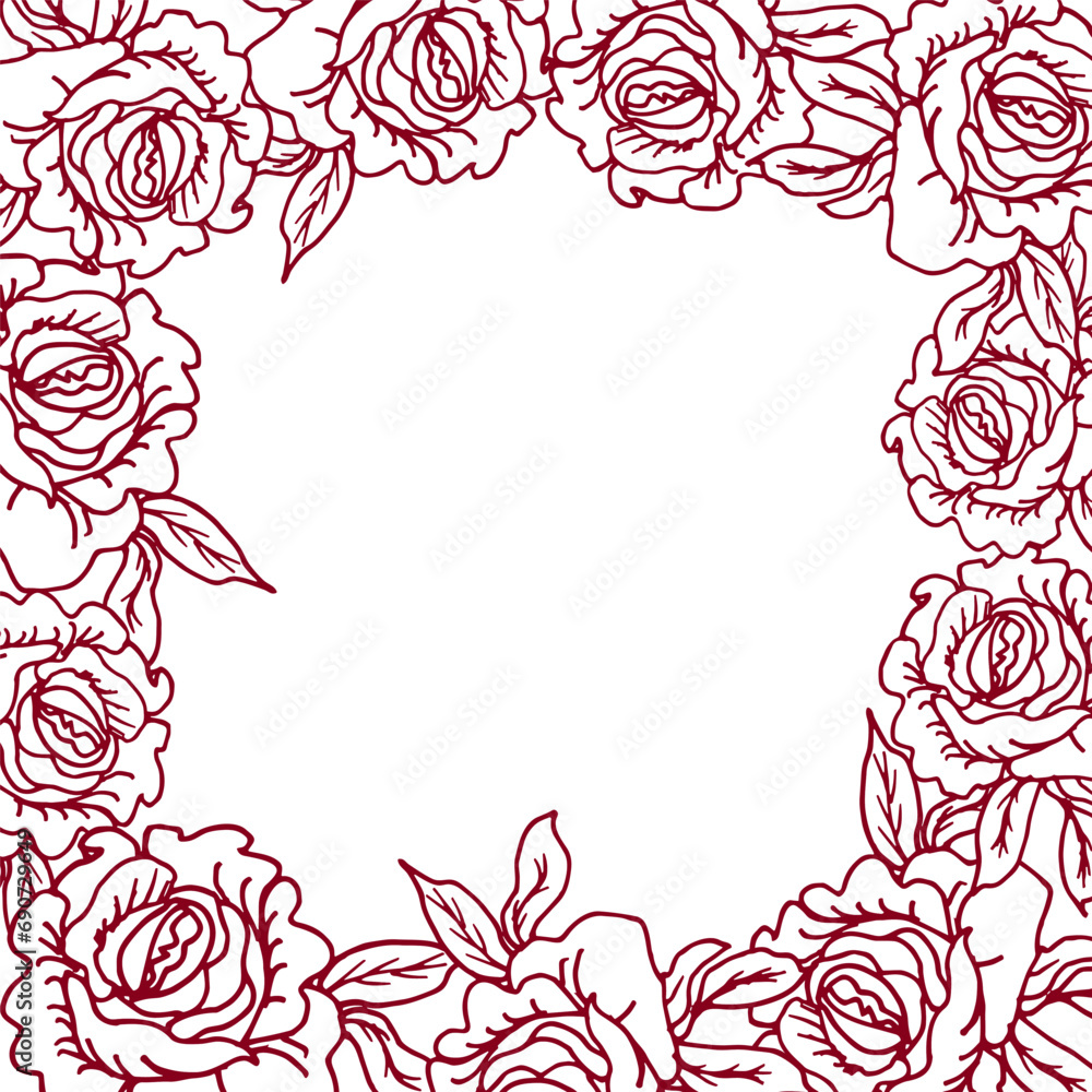  Roses flower line art background vector. Natural botanical elegant red flower with line art hand drawn illustration
