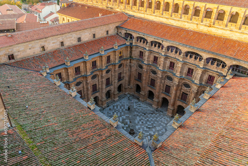 Cloister of the Pontifical University of Salamanca at dusk. photo