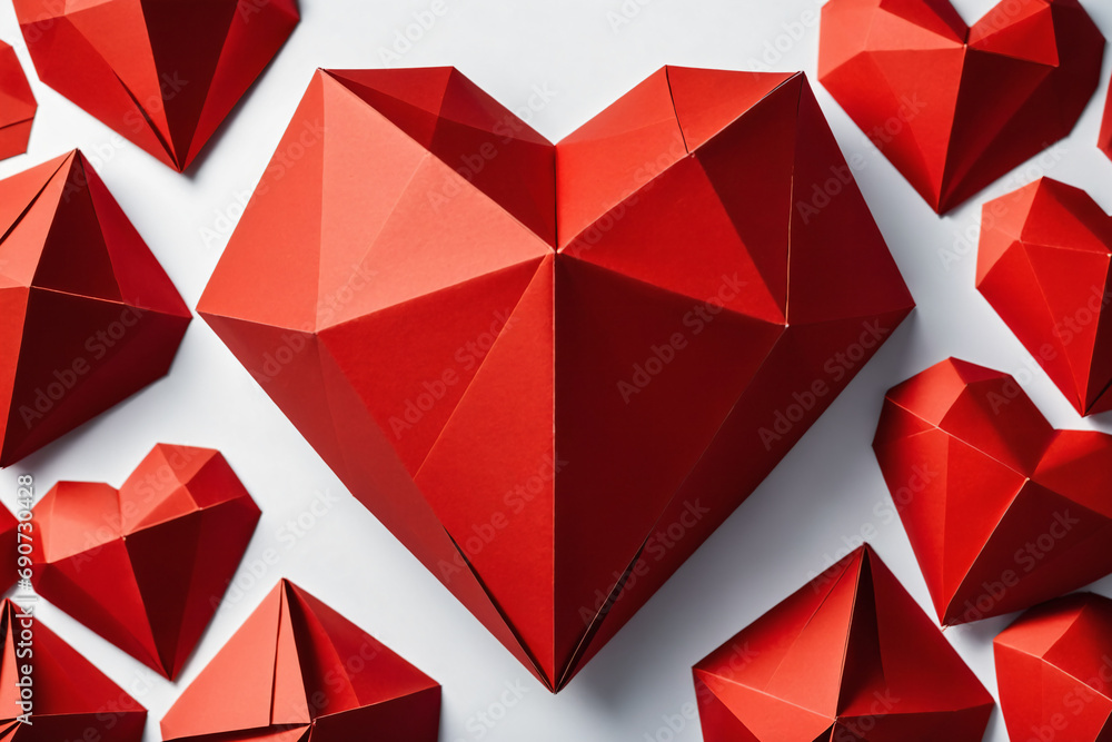 Red polygonal paper heart - Origami style Red polygonal paper heart - Origami style
