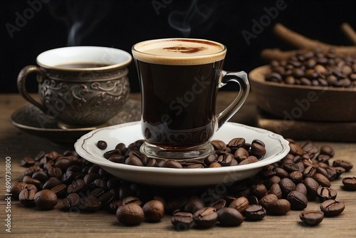 A Cozy Cup of Coffee Surrounded by Aromatic Coffee Beans