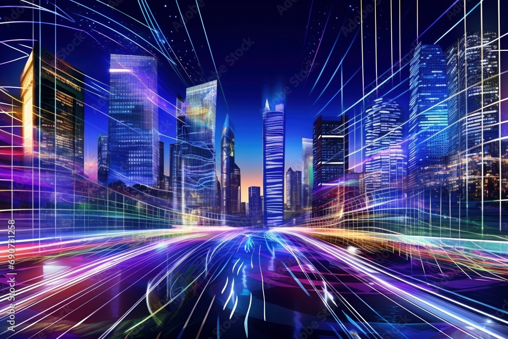 Velocity Horizon: Speed Light Trails Navigate the Skyline of a Futuristic Smart City