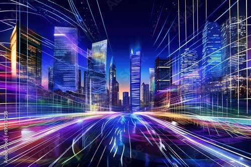 Velocity Horizon  Speed Light Trails Navigate the Skyline of a Futuristic Smart City