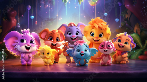 group of people dancing in a nightclub A whimsical scene of a funny cartoon  dragon in a New Year's parade. The dragon is a fun and festive addition to any holiday celebration scene with a dragon