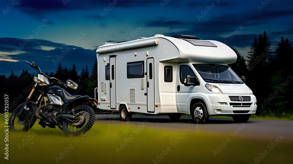 camper van on the road. Generative AI