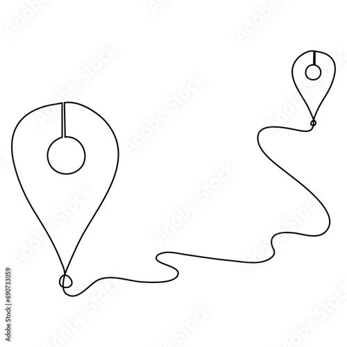 Continuous one line art drawing Location pointers outline vector hand drawn illustration