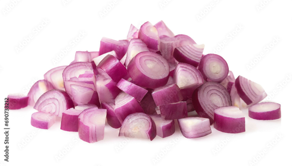 chopped red Onion diced isolated on white background, cut out chopped red Onion diced isolated on white background, cut out