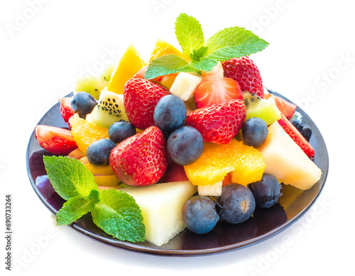 Fruit salad isolated on white background  cutout 
