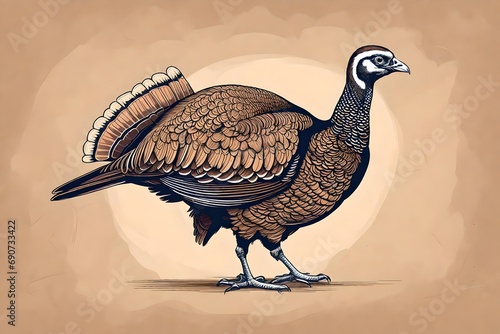 turkey bird standing side view sketh hand drawn. vector illustration design. photo