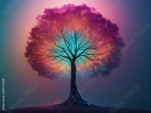 transparent tree, glowing lines, blank background, for design, isolated © El Zahra 